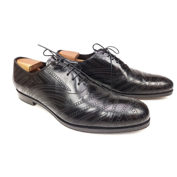 PRADA Size US 9 / UK 8 EE Black Perforated Leather Lace Up Shoes main image 7